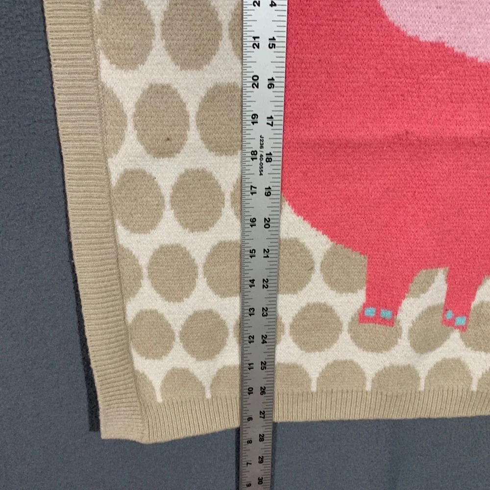 NYGB Pink Elephant Polka Dot Knit Baby Blanket Tan Ribbed‎ Trim 30x26 Nursery